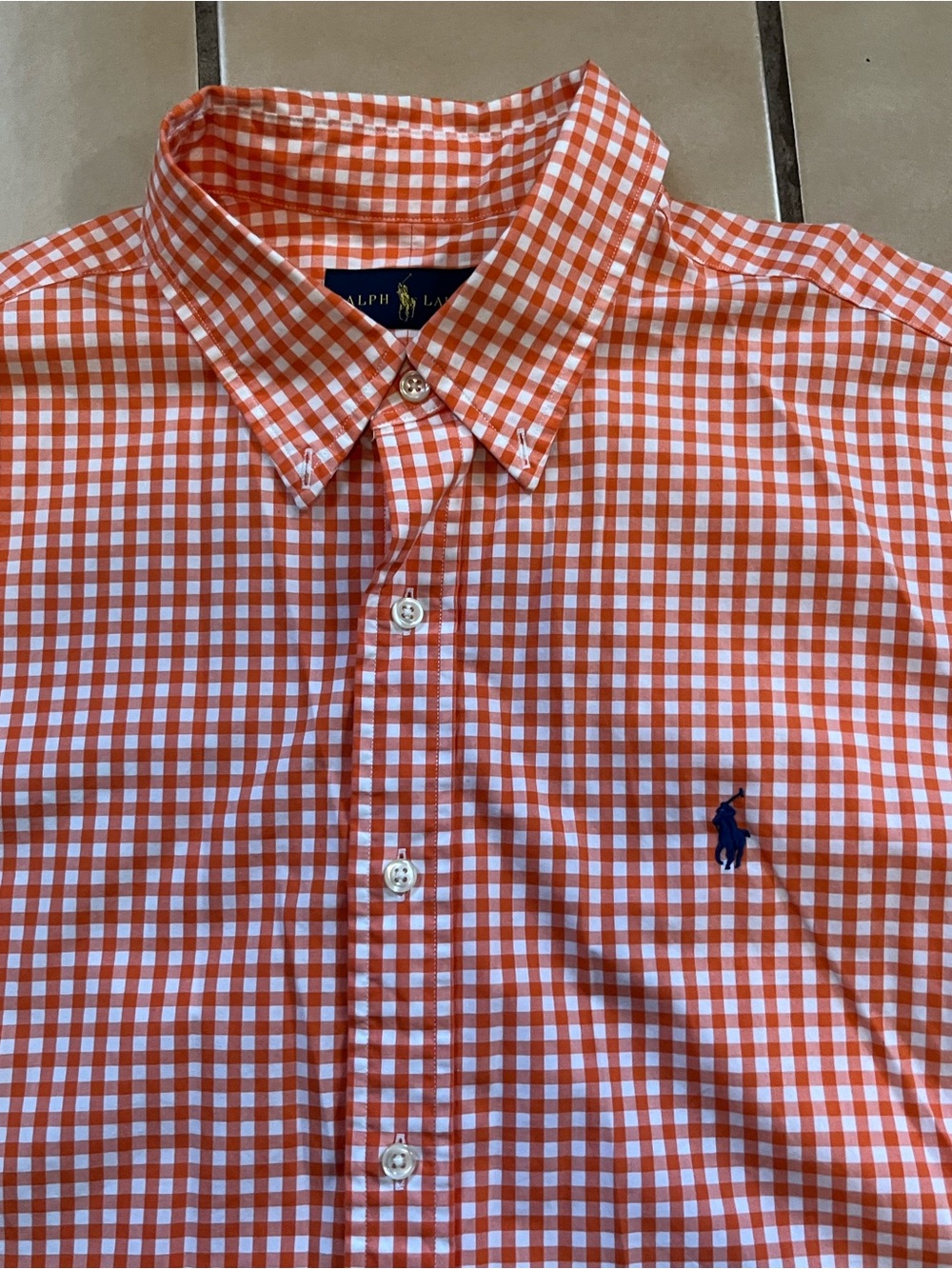 Ralph Lauren Orange & White Gingham Short-Sleeve Button-Down Shirt - Picture 2 of 3